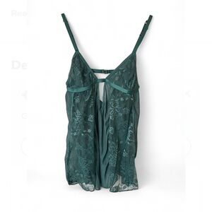 Luxurious Green Floral Chemise with Sheer Lace